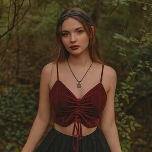 Dark Romantic Red Velvet Burnout Corset Style Cropped Cami Top Sz XL Whimsygoth